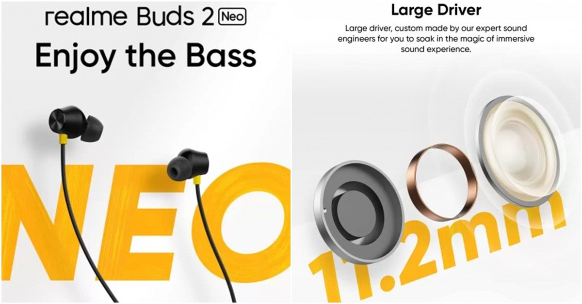 realme Buds 2  Neo หูฟังมีสายรุ่นใหม่ จ่อเปิดตัว 1 ก.ค. นี้ มาพร้อมไดร์เวอร์ 11.2 มม. เบสหนักเอาใจวัยรุ่น