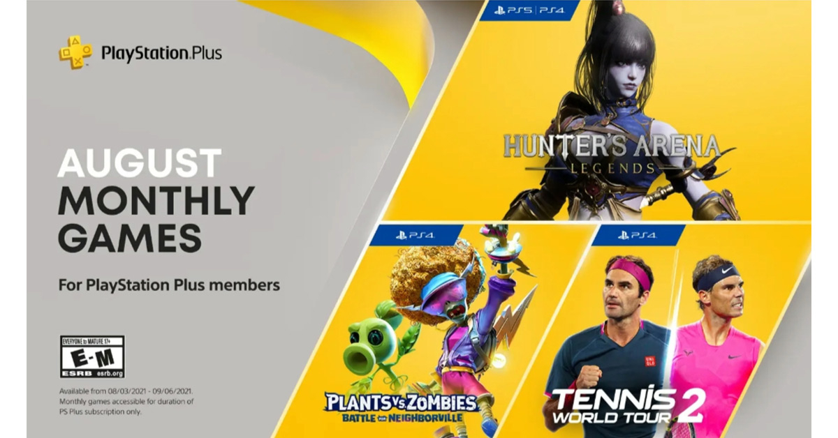 Sony ประกาศรายชื่อเกมฟรี PS Plus เดือนสิงหาคม 3 เกม Plants vs. Zombies, Tennis World Tour 2 และ Hunter's Arena