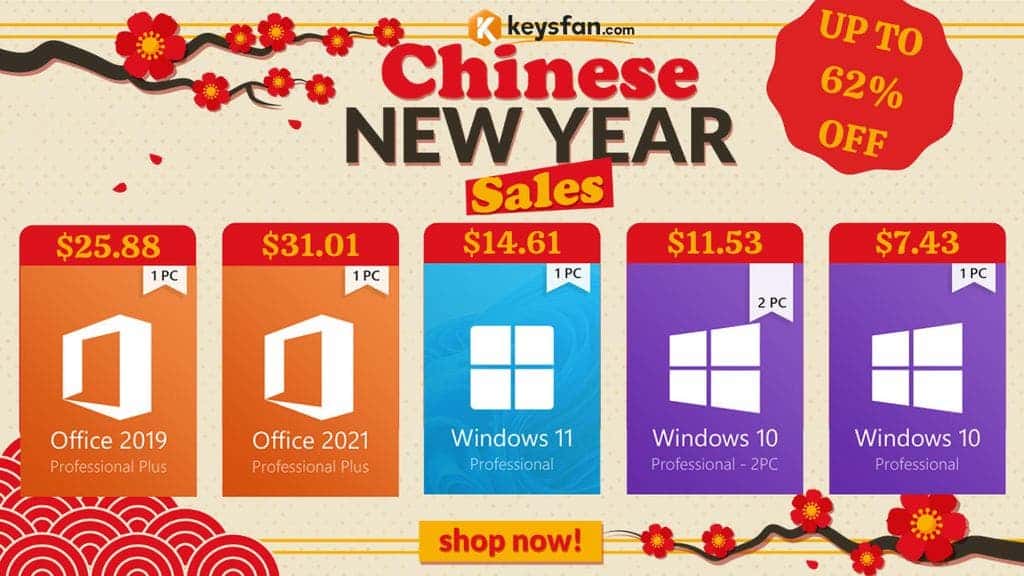 Keysfan รับตรุษจีนด้วยการลดราคาทั้ง Windows และ Office ด้วยราคาเริ่มต้น 250 บาท