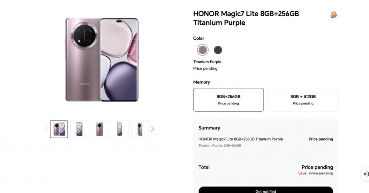 Honor Magic7 Lite หลุดบนเว็บในอิตาลี เผยสเปก ตัวเลือกสี และราคาที่คาด